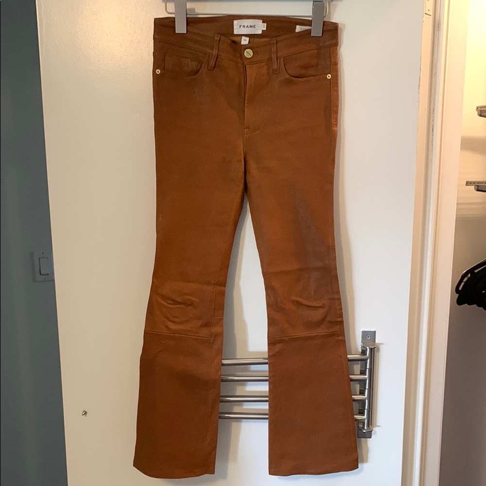 Cognac Brown Bootcut Leather Pants